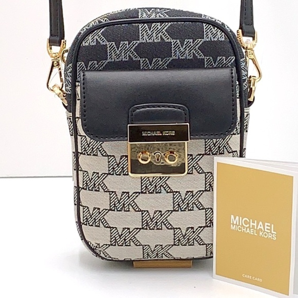Michael Kors Sloan Editor Small Phone Logo Jacquard Crossbody Black Multi - Picture 10 of 16